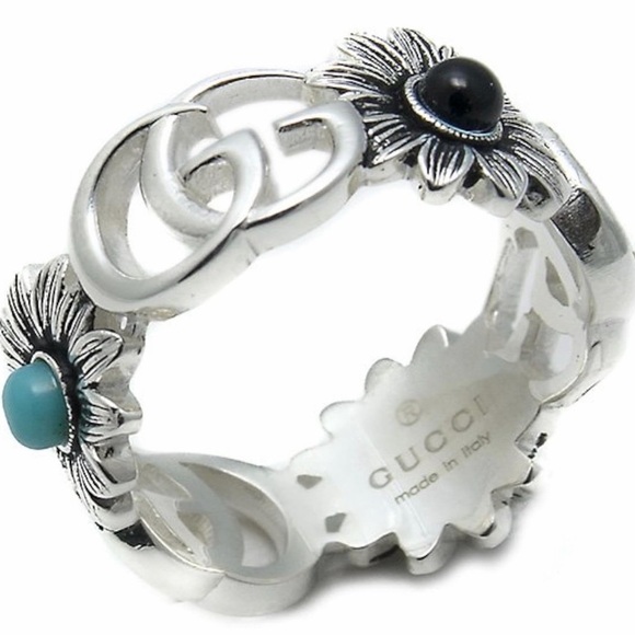 Gucci Green Gemstone Silver Ring Size 6 - Picture 6 of 6